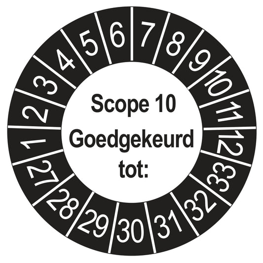Keuringssticker SCIOS Scope 10 Goedgekeurd tot, buiten zwart, Ø 35 mm