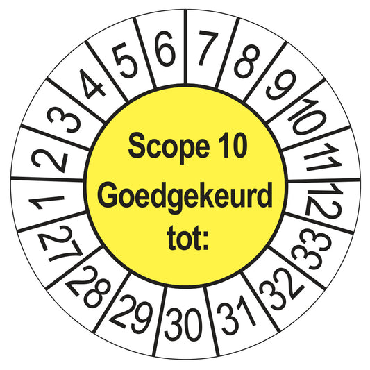 Keuringssticker SCIOS Scope 10 Goedgekeurd tot, geel, Ø 35 mm