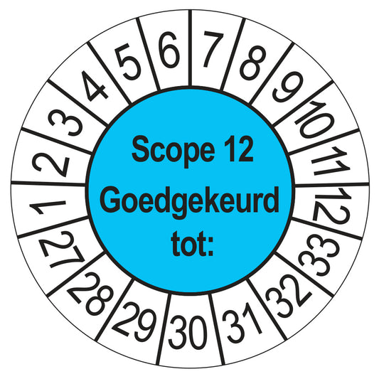 Keuringssticker SCIOS Scope 12 Goedgekeurd tot, blauw, Ø 35 mm