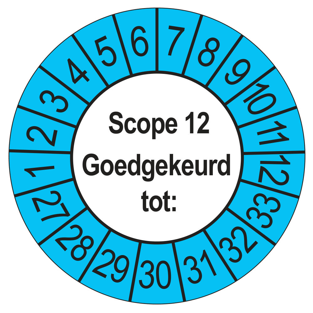 Keuringssticker SCIOS Scope 12 Goedgekeurd tot, buiten blauw, Ø 35 mm