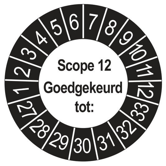 Keuringssticker SCIOS Scope 12 Goedgekeurd tot, buiten zwart, Ø 35 mm