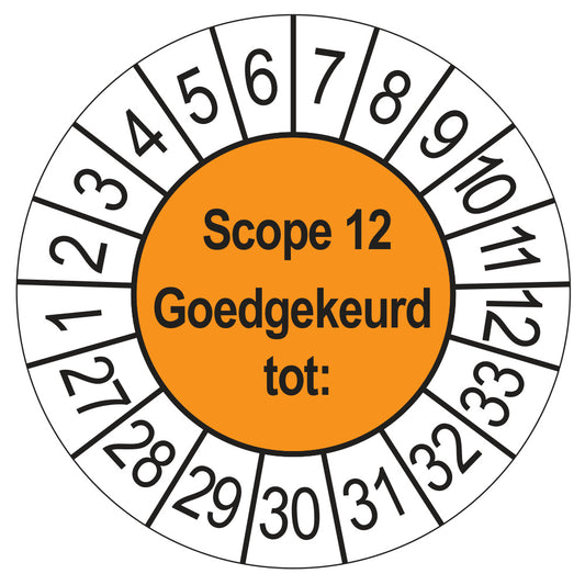 Keuringssticker SCIOS Scope 12 Goedgekeurd tot, oranje, Ø 35 mm