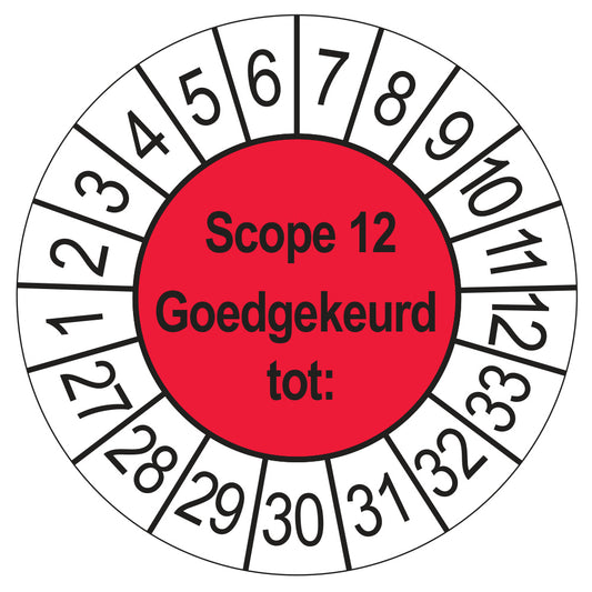 Keuringssticker SCIOS Scope 12 Goedgekeurd tot, rood, Ø 35 mm