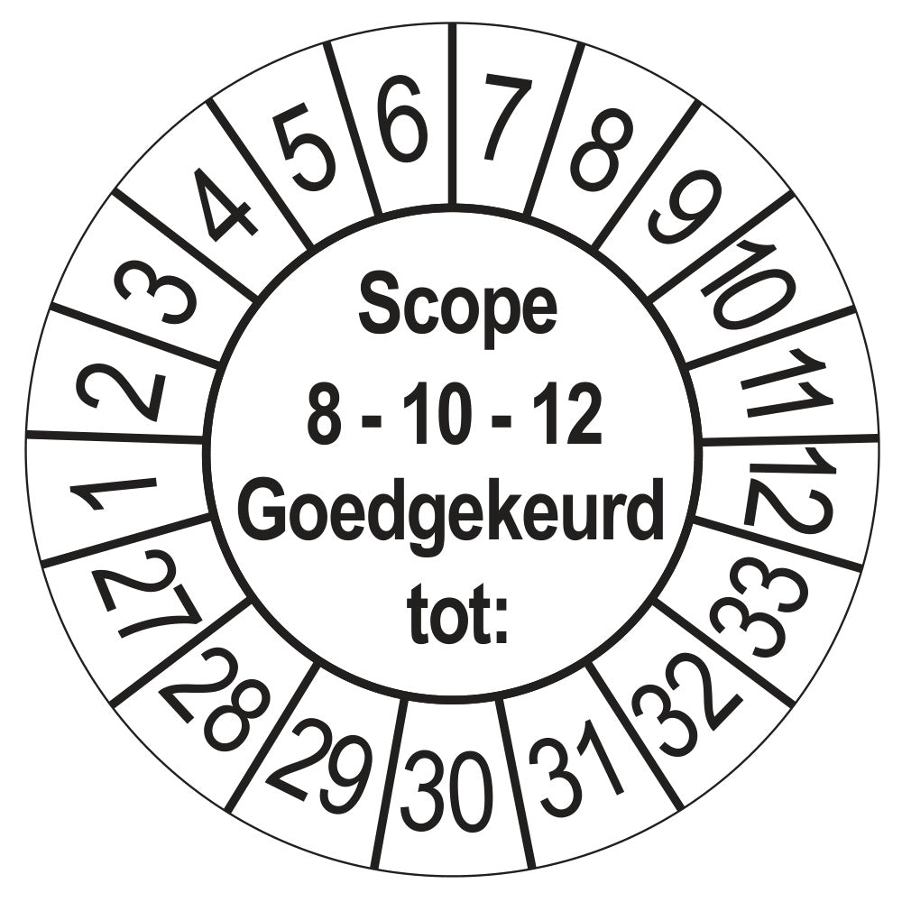 Keuringssticker SCIOS Scope 8/10/12 Goedgekeurd tot, wit, Ø 35 mm
