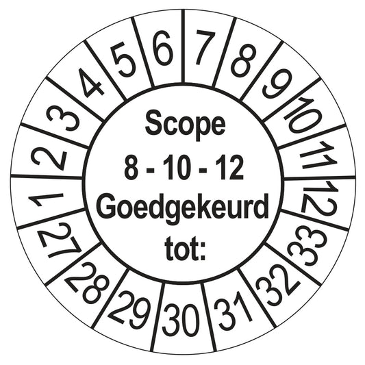Keuringssticker SCIOS Scope 8/10/12 Goedgekeurd tot, wit, Ø 35 mm