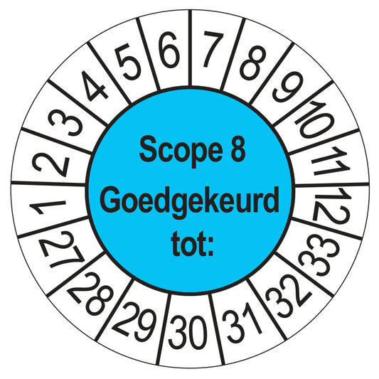 Keuringssticker SCIOS Scope 8 Goedgekeurd tot, blauw, Ø 35 mm