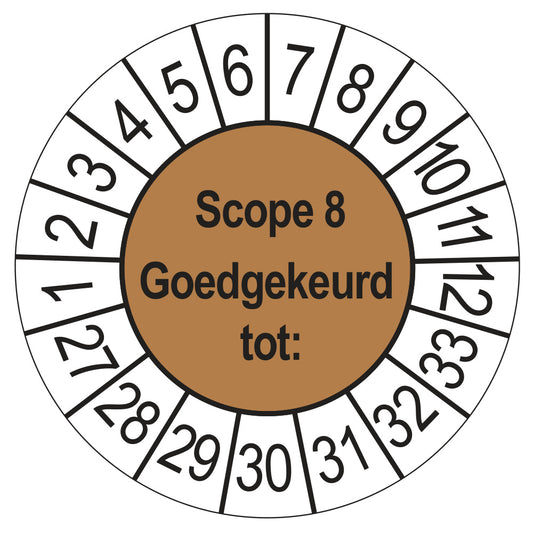 Keuringssticker SCIOS Scope 8 Goedgekeurd tot, bruin, Ø 35 mm