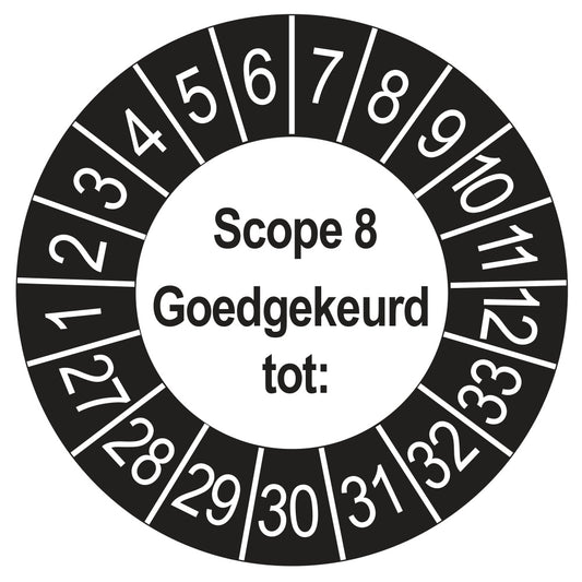 Keuringssticker SCIOS Scope 8 Goedgekeurd tot, buiten zwart, Ø 35 mm