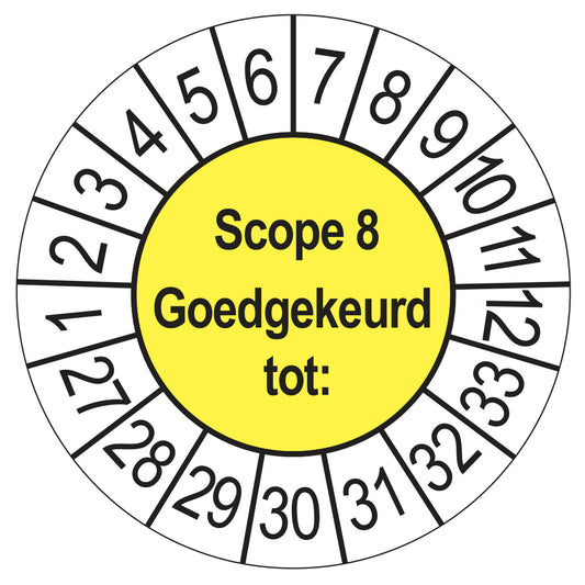 Keuringssticker SCIOS Scope 8 Goedgekeurd tot, geel, Ø 35 mm