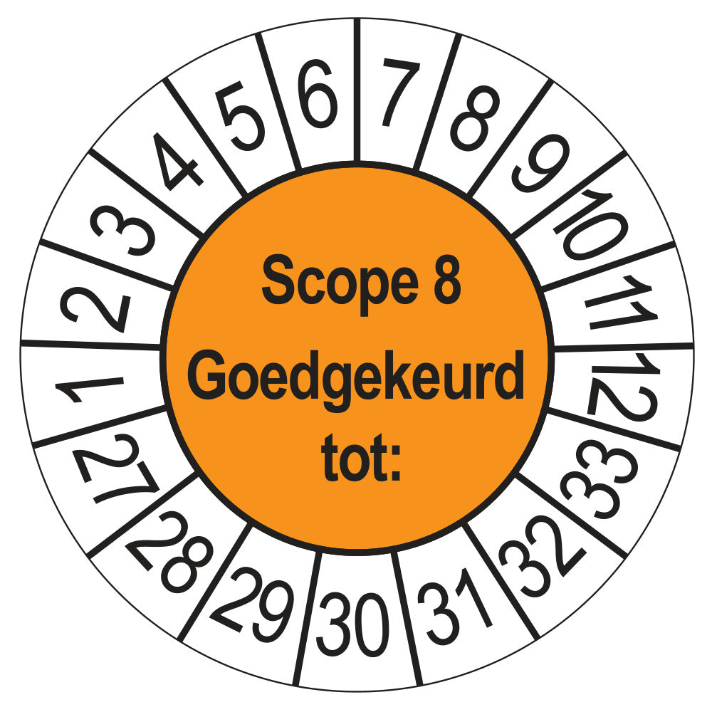 Keuringssticker SCIOS Scope 8 Goedgekeurd tot, oranje, Ø 35 mm