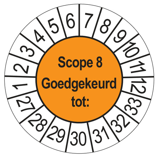 Keuringssticker SCIOS Scope 8 Goedgekeurd tot, oranje, Ø 35 mm