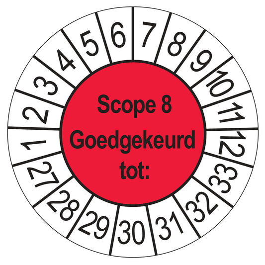 Keuringssticker SCIOS Scope 8 Goedgekeurd tot, rood, Ø 35 mm