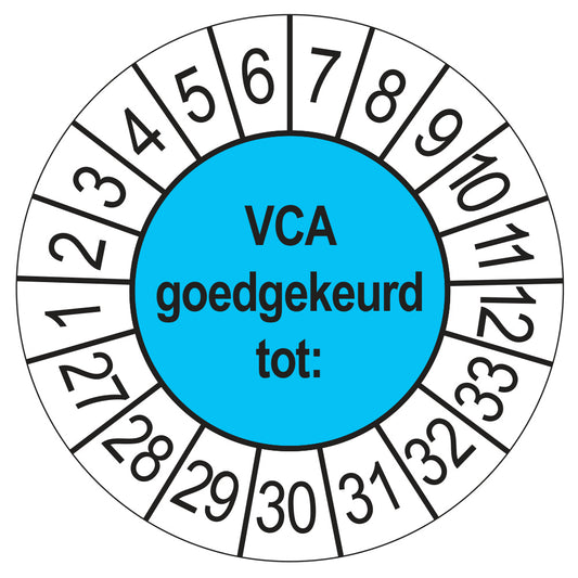Keuringsstickers VCA 2027 | 50 stuks, Ø 35 mm | Blauw