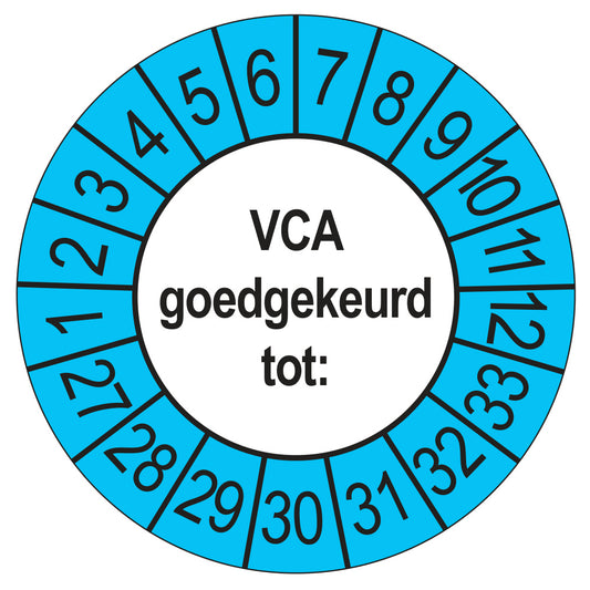 Keuringsstickers VCA 2027 | 50 stuks, Ø 35 mm | Buiten Blauw
