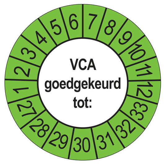 Keuringsstickers VCA 2027 | 50 stuks, Ø 35 mm | Buiten Groen