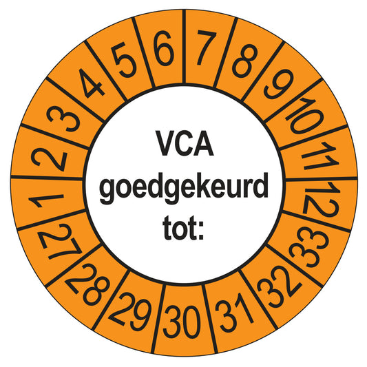 Keuringsstickers VCA 2027 | 50 stuks, Ø 35 mm | Buiten Oranje