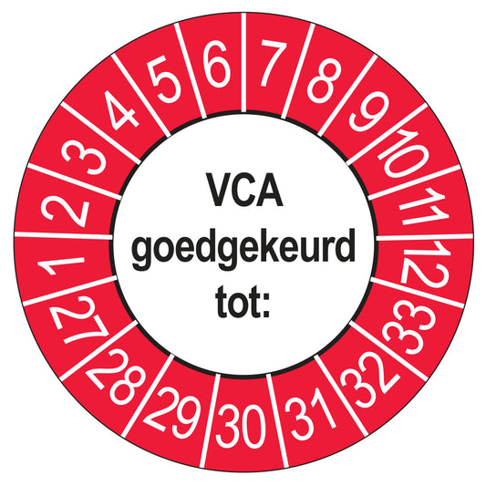 Keuringsstickers VCA 2027 | 50 stuks, Ø 35 mm | Buiten Rood