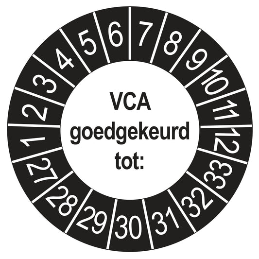 Keuringsstickers VCA 2027 | 50 stuks, Ø 35 mm | Buiten Zwart