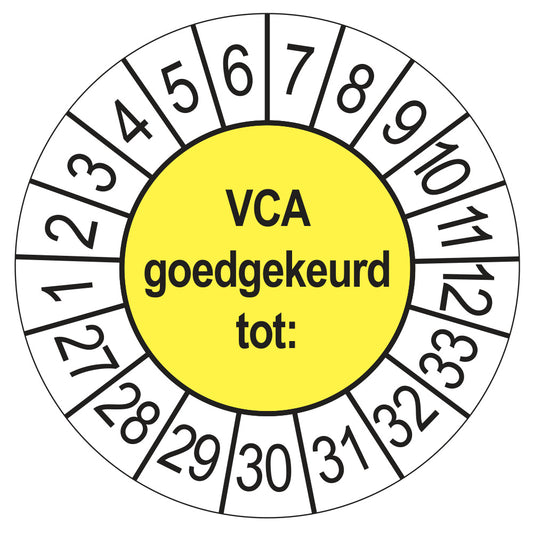 Keuringsstickers VCA 2027 | 50 stuks, Ø 35 mm | Geel