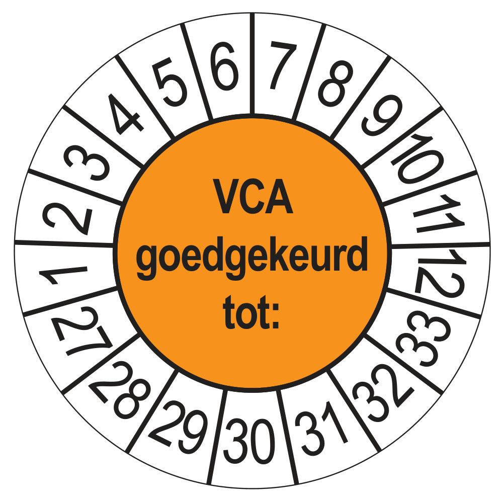 Keuringsstickers VCA 2027 | 50 stuks, Ø 35 mm | Oranje