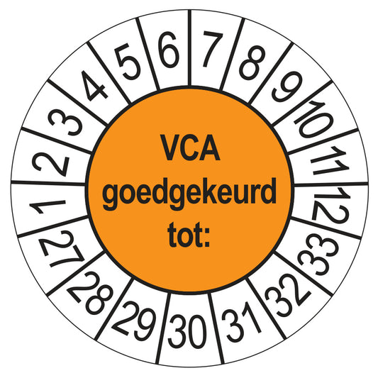 Keuringsstickers VCA 2027 | 50 stuks, Ø 35 mm | Oranje