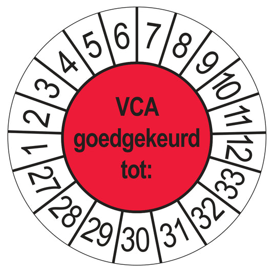 Keuringsstickers VCA 2027 | 50 stuks, Ø 35 mm | Rood
