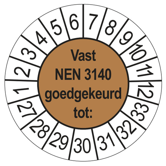 Vast NEN 3140 keuringssticker bruin 2027
