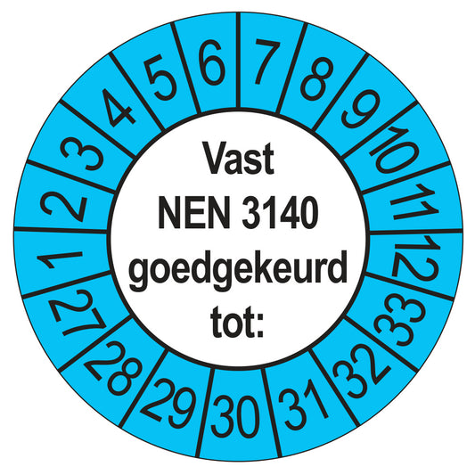 Vast NEN 3140 keuringssticker buiten blauw 2027