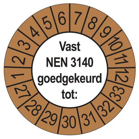Vast NEN 3140 keuringssticker buiten bruin 2027