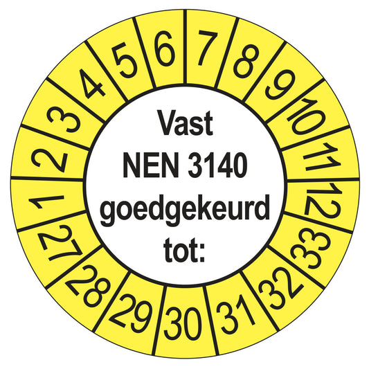 Vast NEN 3140 keuringssticker buiten geel 2027