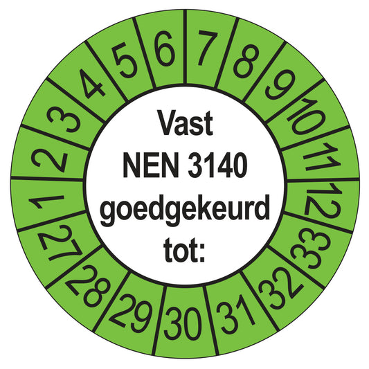 Vast NEN 3140 keuringssticker buiten groen 2027