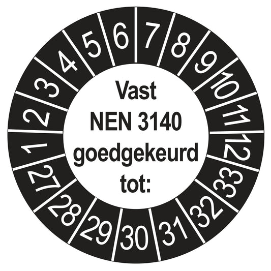 Vast NEN 3140 keuringssticker buiten zwart 2027