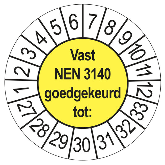 Vast NEN 3140 keuringssticker geel 2027