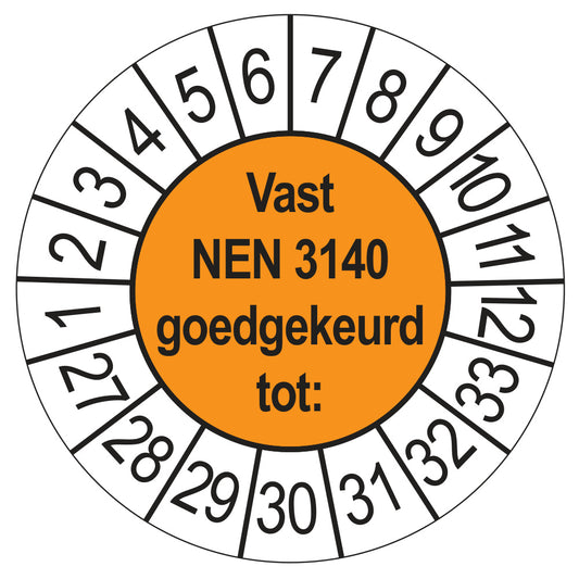 Vast NEN 3140 keuringssticker oranje 2027