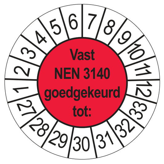 Vast NEN 3140 keuringssticker rood 2027