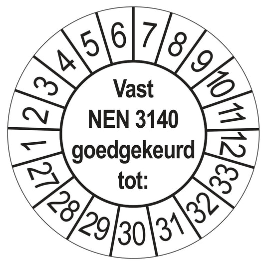 Vast NEN 3140 keuringssticker wit 2027