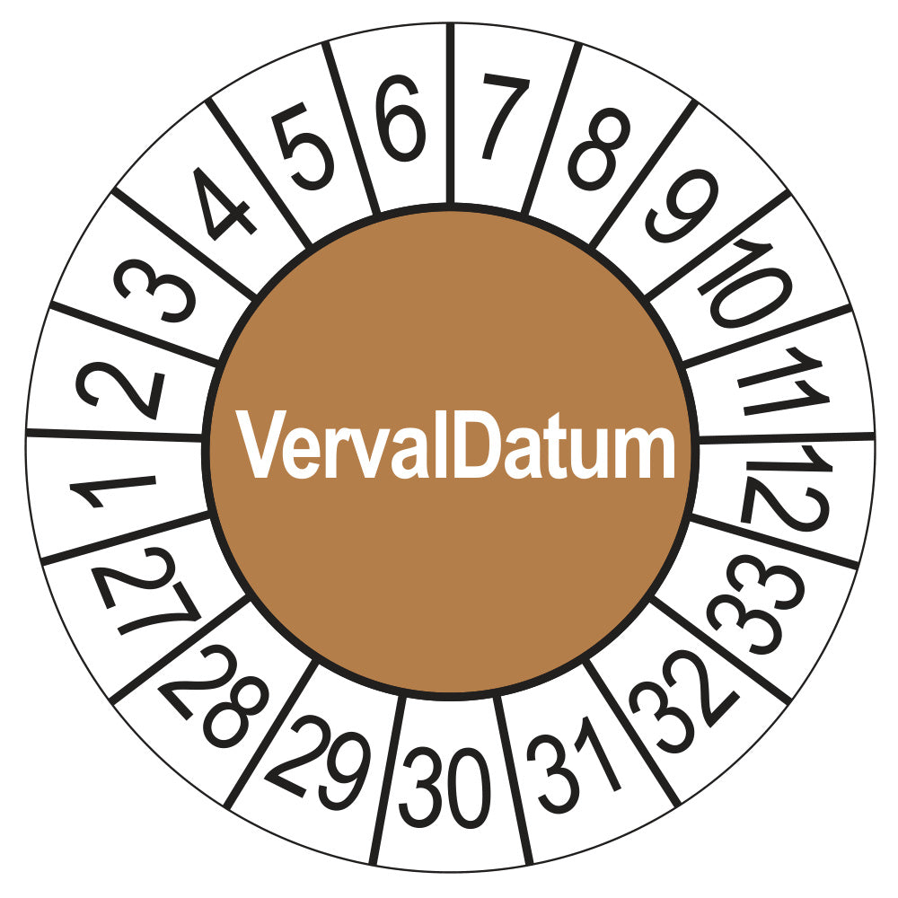 Keuringssticker Vervaldatum 2027, bruin, Ø 35 mm