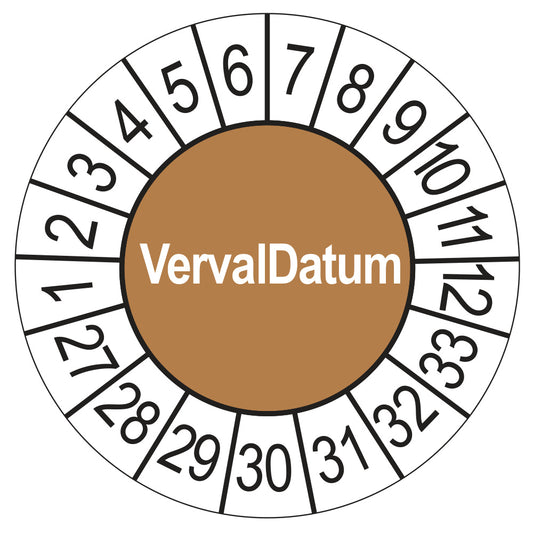 Keuringssticker Vervaldatum 2027, bruin, Ø 35 mm