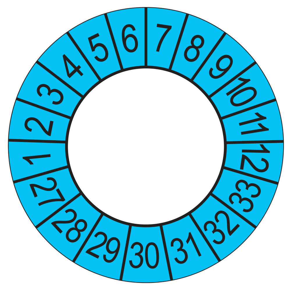 Keuringssticker Vervaldatum 2027, buiten blauw, Ø 35 mm