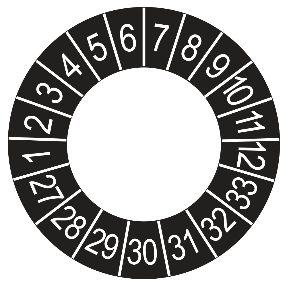 Keuringssticker Vervaldatum 2027, buiten zwart, Ø 35 mm