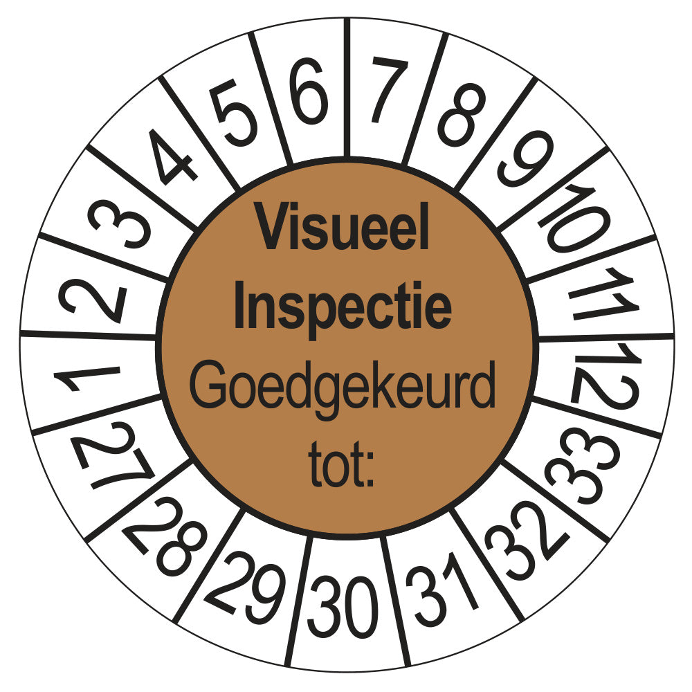 Keuringssticker Visuele Inspectie bruin, Ø 35 mm