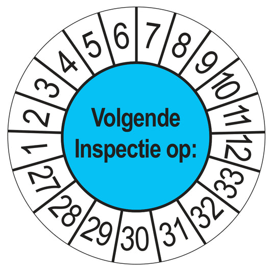 Keuringssticker Volgende Inspectie 2027, blauw, Ø 35 mm
