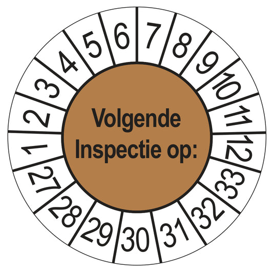 Keuringssticker Volgende Inspectie 2027, bruin, Ø 35 mm