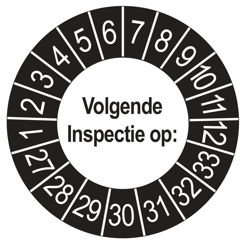 Keuringssticker Volgende Inspectie 2027, buiten zwart, Ø 35 mm