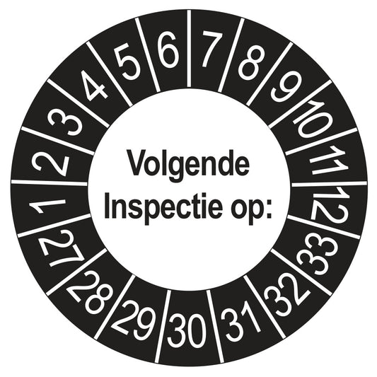 Keuringssticker Volgende Inspectie 2027, buiten zwart, Ø 35 mm