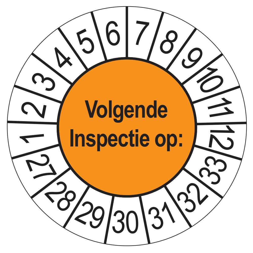 Keuringssticker Volgende Inspectie 2027, oranje, Ø 35 mm