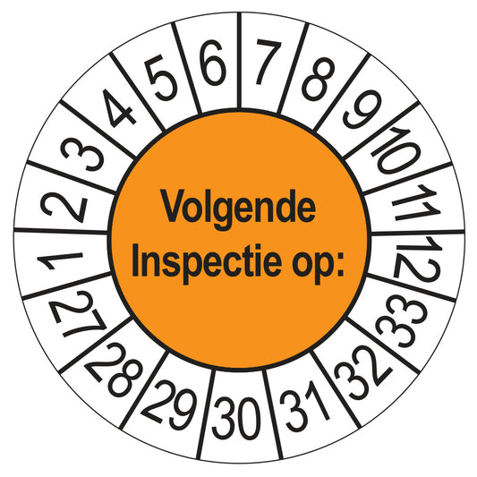 Keuringssticker Volgende Inspectie 2027, oranje, Ø 35 mm