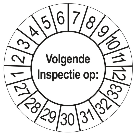 Keuringssticker Volgende Inspectie 2027, wit, Ø 35 mm