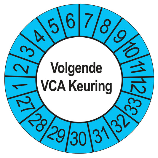 Keuringsstickers Volgende VCA Keuring 2027 | 50 stuks, Ø 35 mm | Buiten Blauw