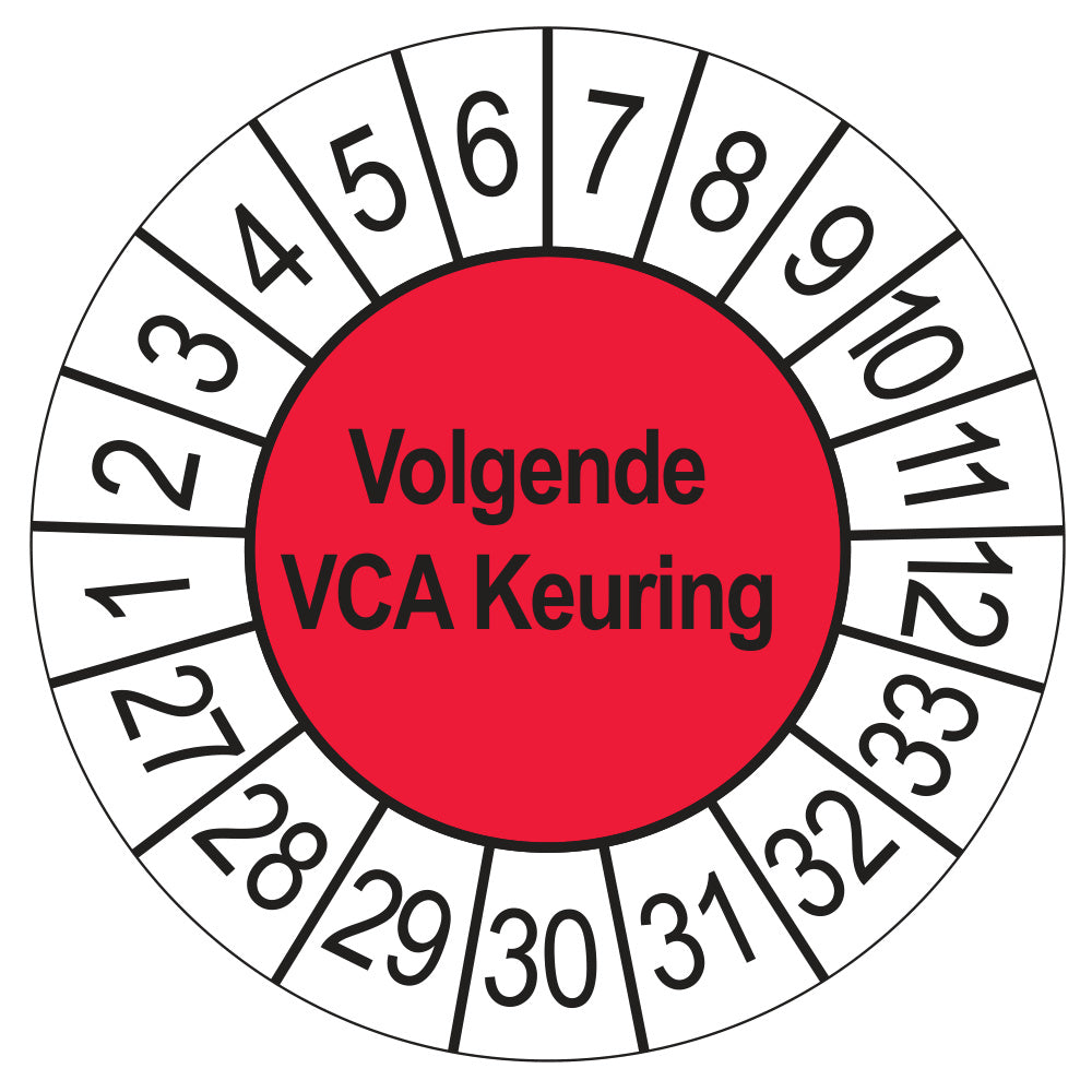 Keuringsstickers Volgende VCA Keuring 2027 | 50 stuks, Ø 35 mm | Rood